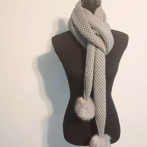 Gray waffle knit pompom scarf